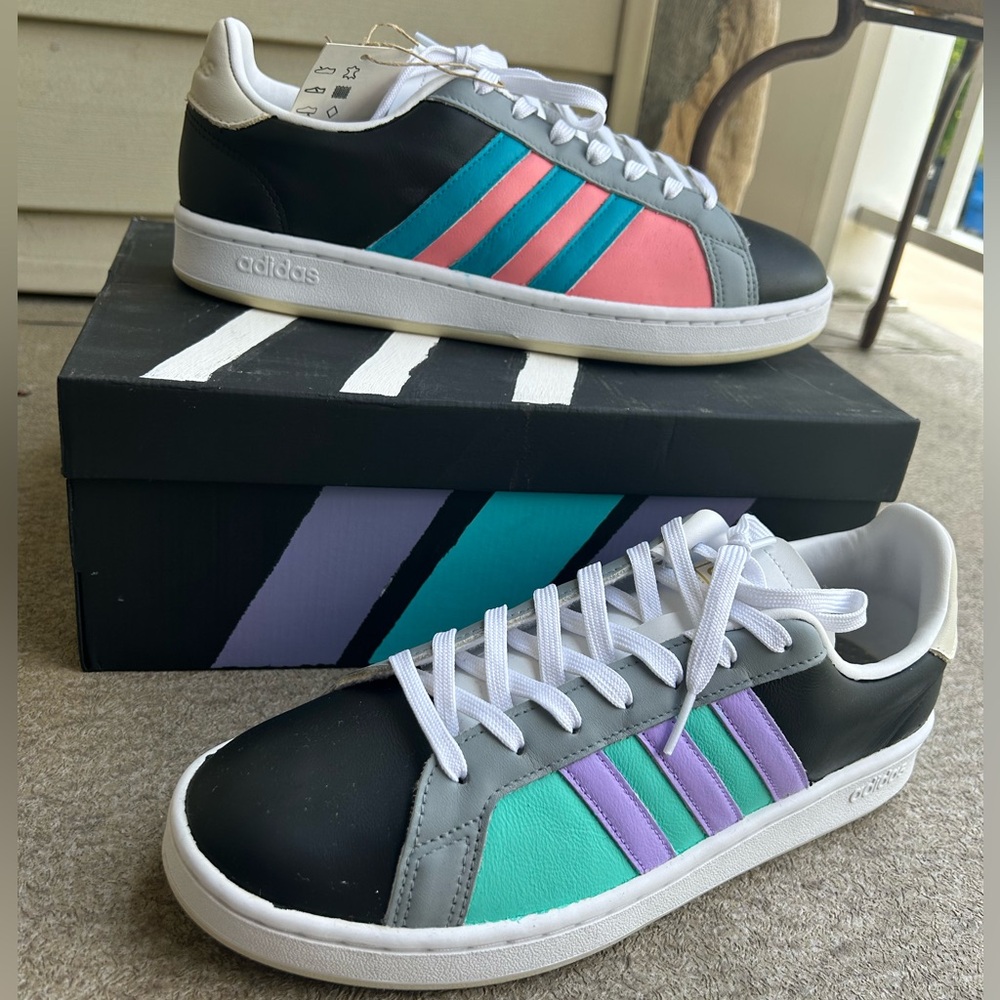 Custom hand painted color block adidas sneakers
